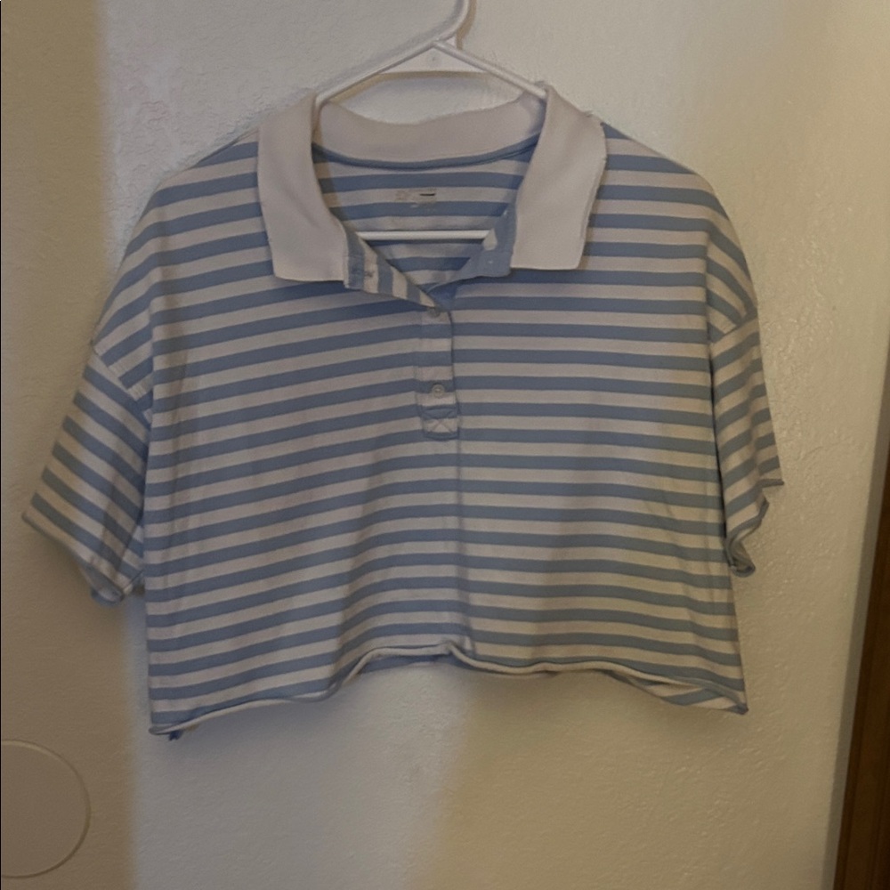 Blue and White Striped Polo Shirt
